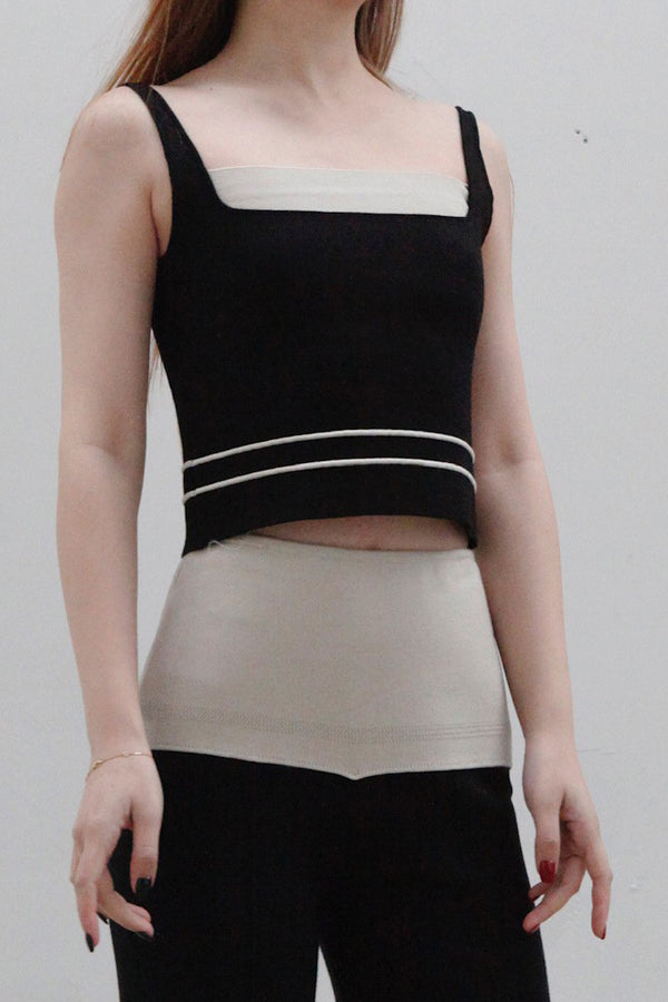 SWAYING/KNIT striped decorative suspender vest SW23SS1T12